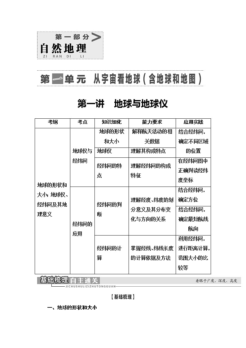 2021版鲁教版高考地理大一轮复习讲义：第1部分第1单元第1讲　地球与地球仪01
