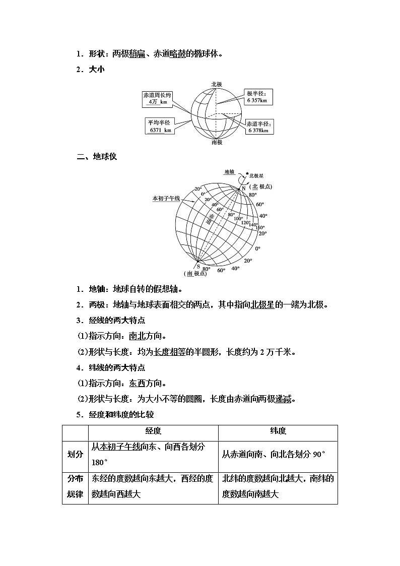 2021版鲁教版高考地理大一轮复习讲义：第1部分第1单元第1讲　地球与地球仪02