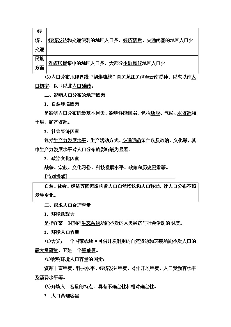 2021版鲁教版高考地理大一轮复习讲义：第2部分第5单元第3讲　人口分布与人口合理容量02