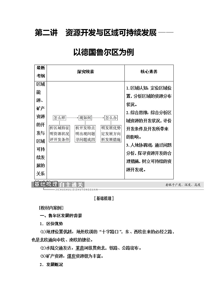 2021版鲁教版高考地理大一轮复习讲义：第3部分第11单元第2讲　资源开发与区域可持续发展——以德国鲁尔区为例01