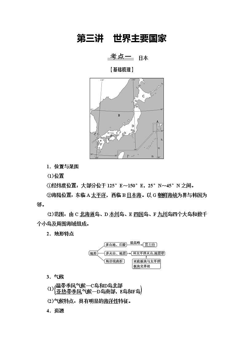 2021版鲁教版高考地理大一轮复习讲义：第4部分第13单元第3讲　世界主要国家01