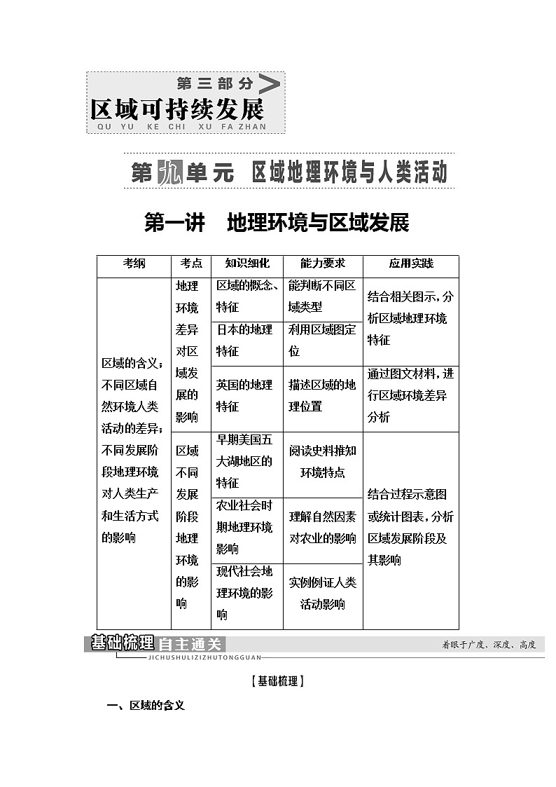 2021版鲁教版高考地理大一轮复习讲义：第3部分第9单元第1讲　地理环境与区域发展01