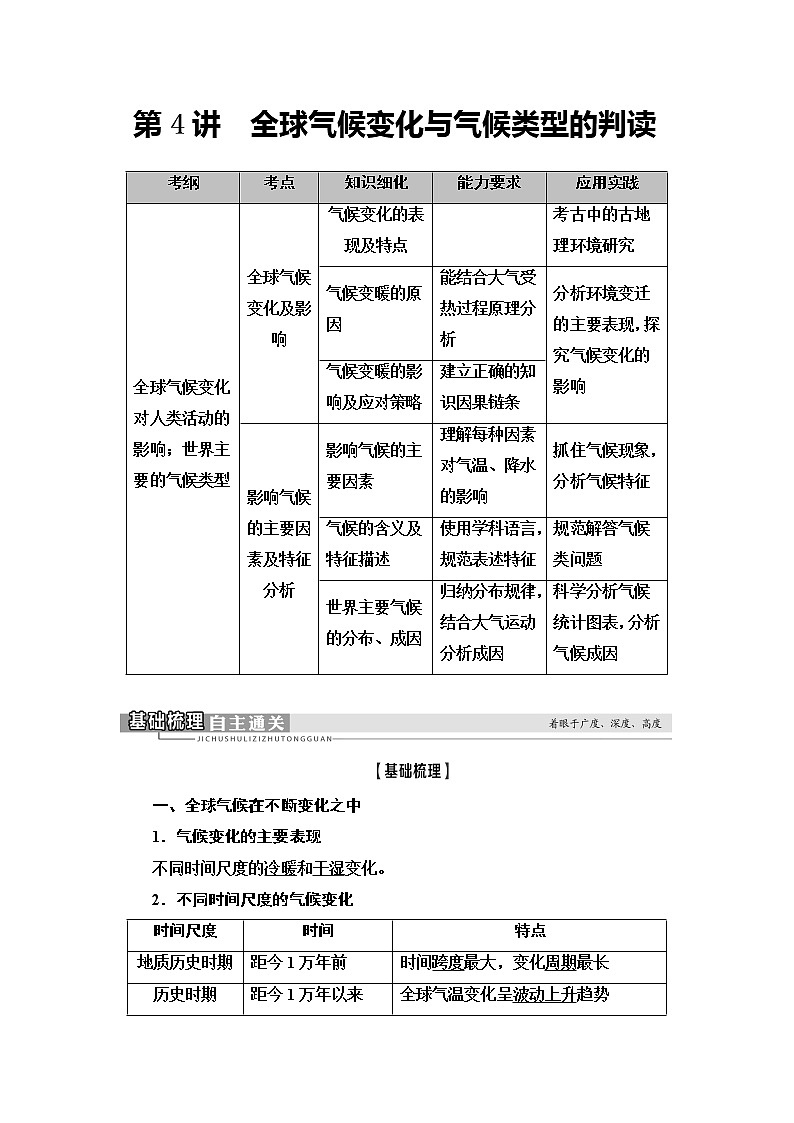 2021版新高考地理（人教版）一轮复习教师用书：第1部分第2章第4讲　全球气候变化与气候类型的判读第1页