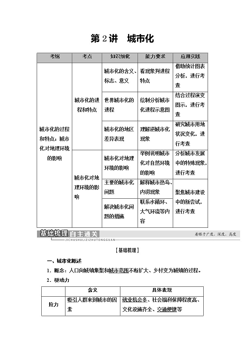 2021版新高考地理（人教版）一轮复习教师用书：第2部分第7章第2讲　城市化01