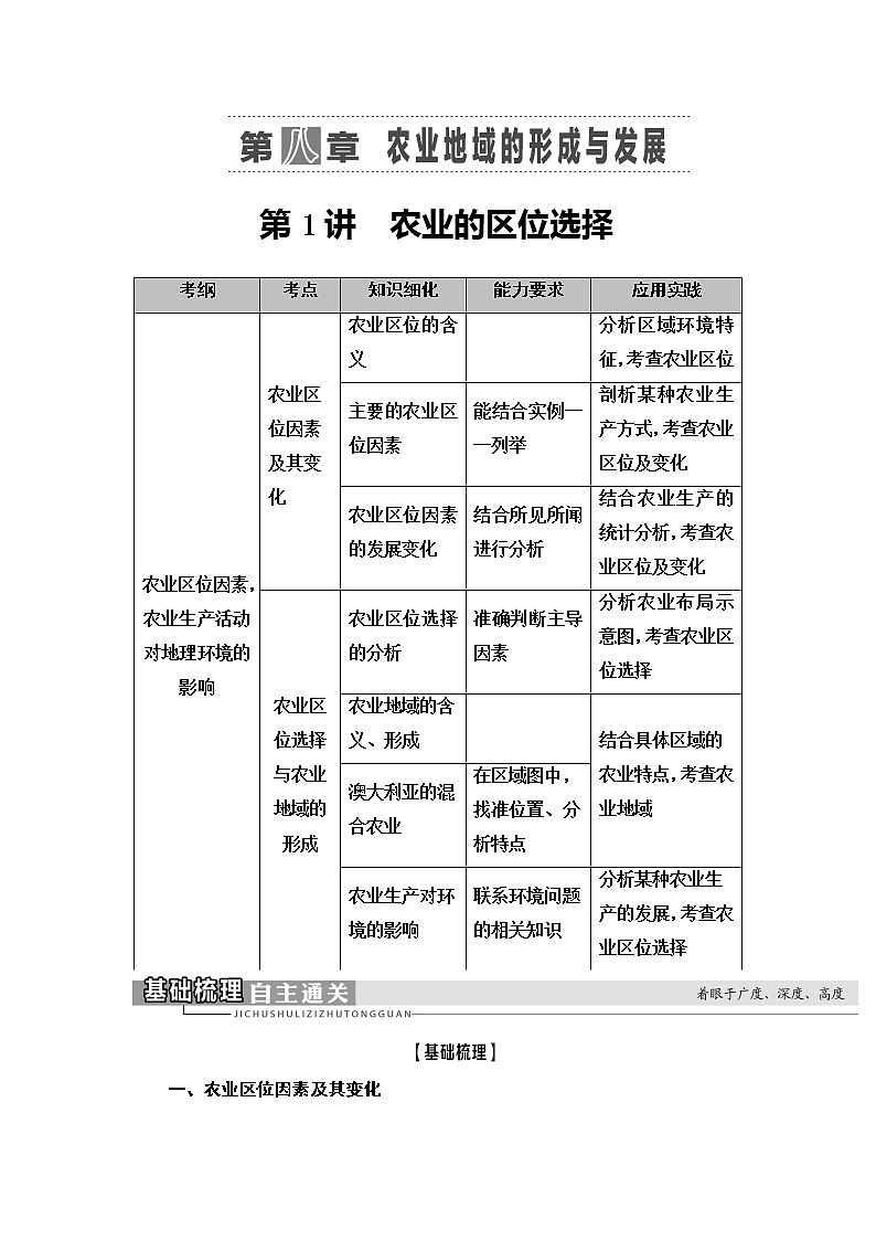2021版新高考地理（人教版）一轮复习教师用书：第2部分第8章第1讲　农业的区位选择第1页