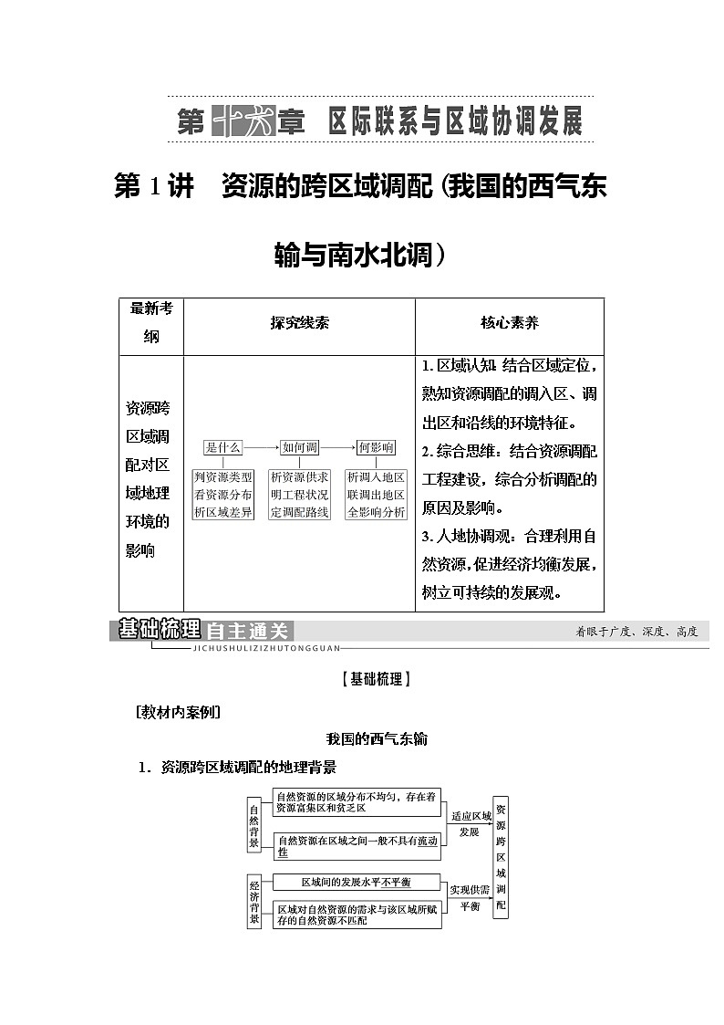 2021版新高考地理（人教版）一轮复习教师用书：第3部分第16章第1讲　资源的跨区域调配（我国的西气东输与南水北调）第1页