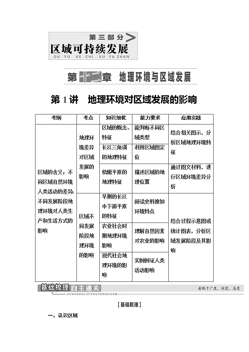 2021版新高考地理（人教版）一轮复习教师用书：第3部分第12章第1讲　地理环境对区域发展的影响01