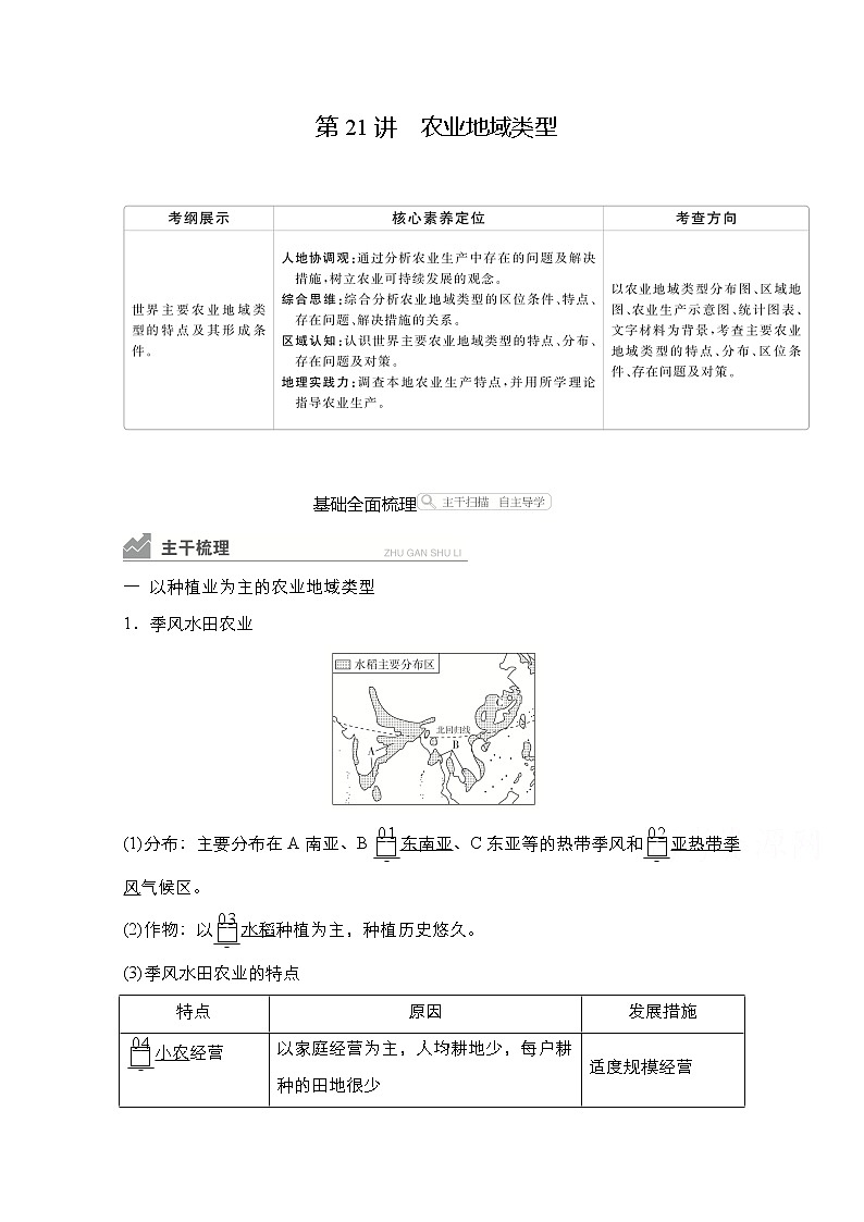 2021高三统考人教地理（经典版）一轮学案：第二部分第三章第21讲农业地域类型01