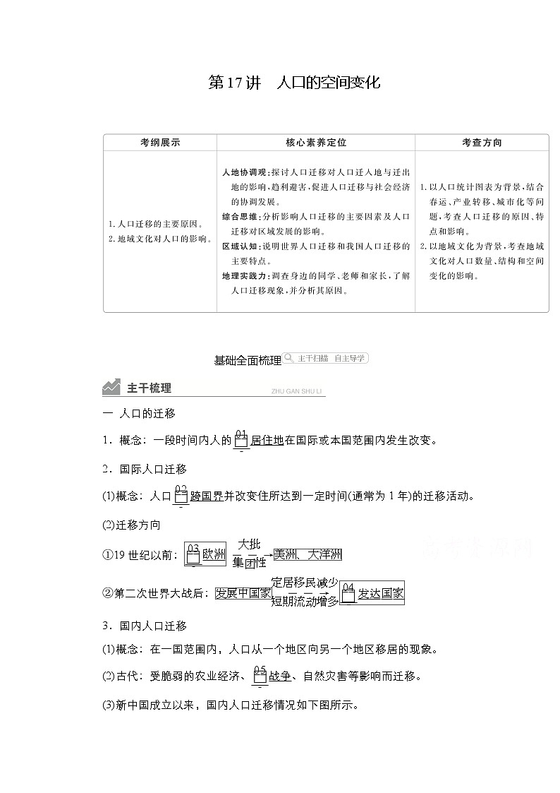 2021高三统考人教地理（经典版）一轮学案：第二部分第一章第17讲人口的空间变化01