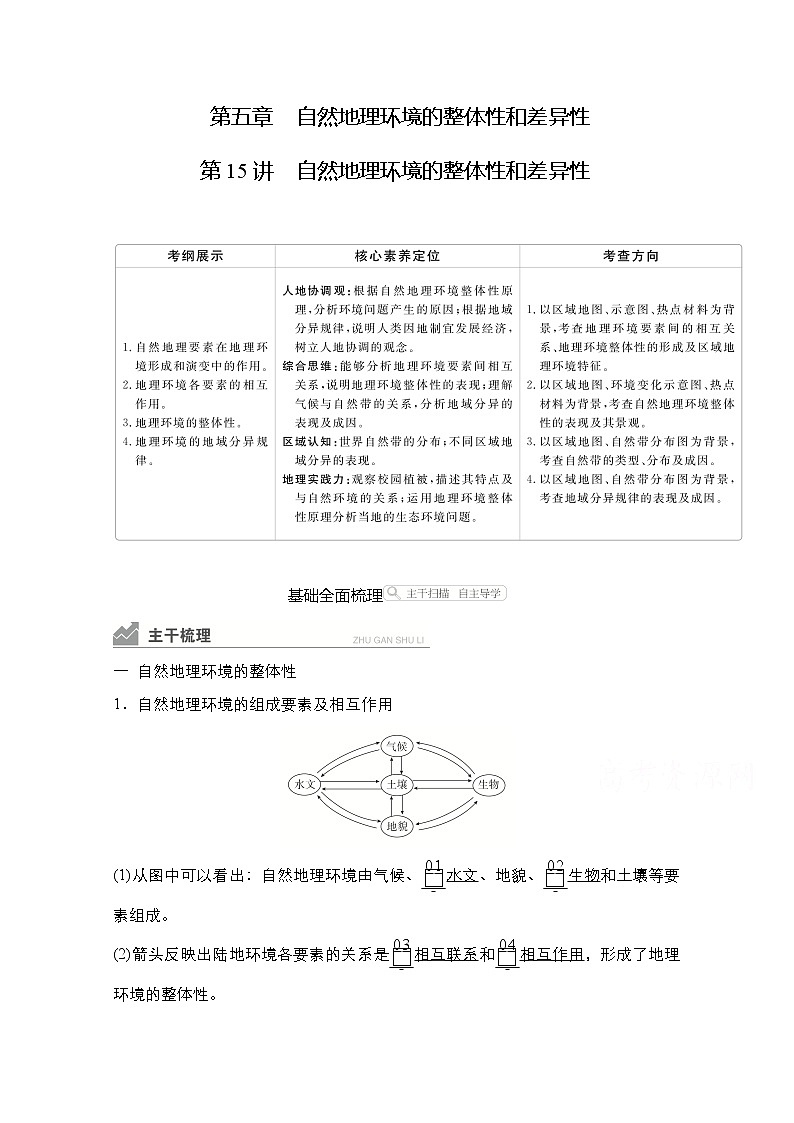 2021高三统考人教地理（经典版）一轮学案：第一部分第五章第15讲自然地理环境的整体性和差异性01