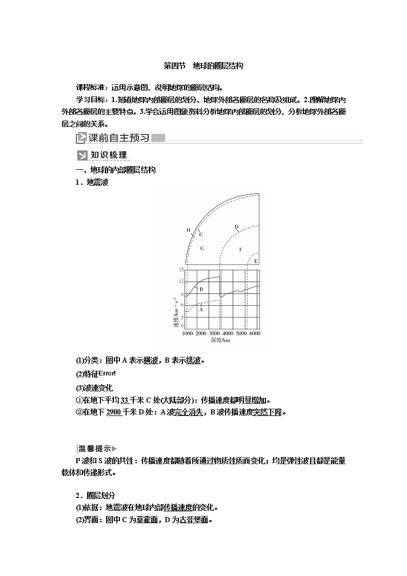 2019-2020学年新教材课标版高中地理必修第一册教师用书：1-4第四节地球的圈层结构01