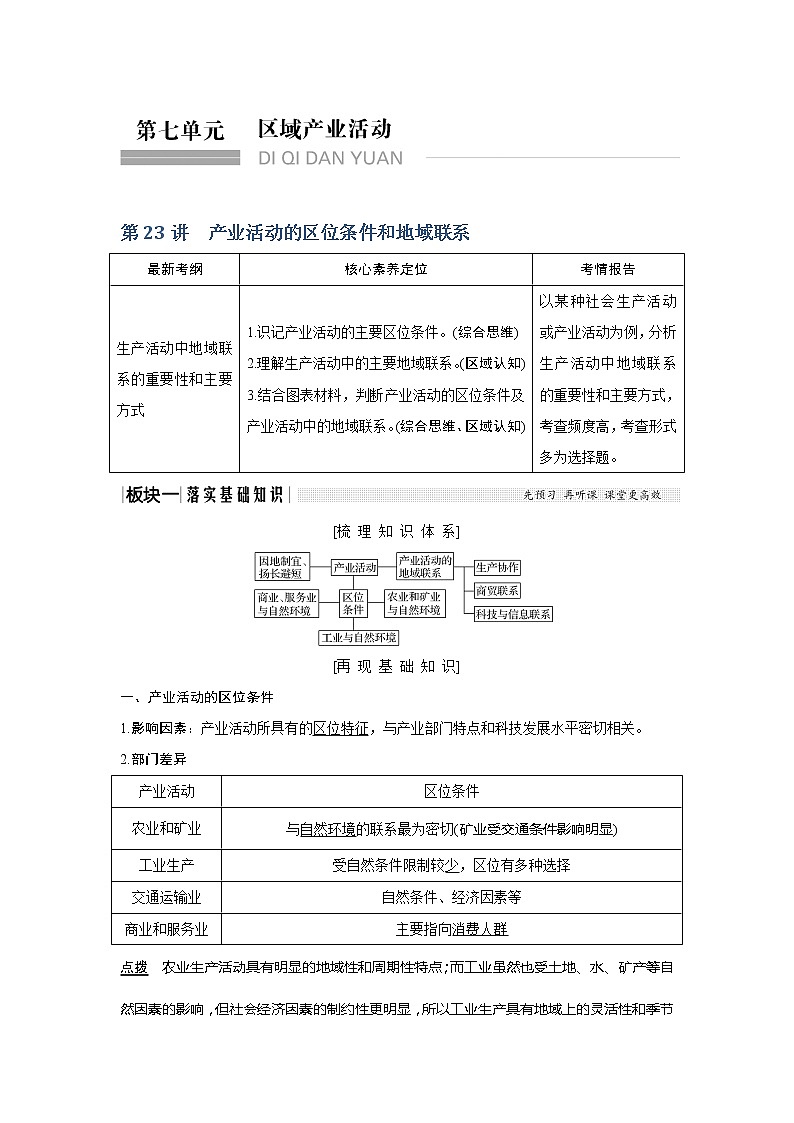 2020《创新设计》高考地理（湘教版）一轮复习教师用书：第23讲产业活动的区位条件和地域联系01
