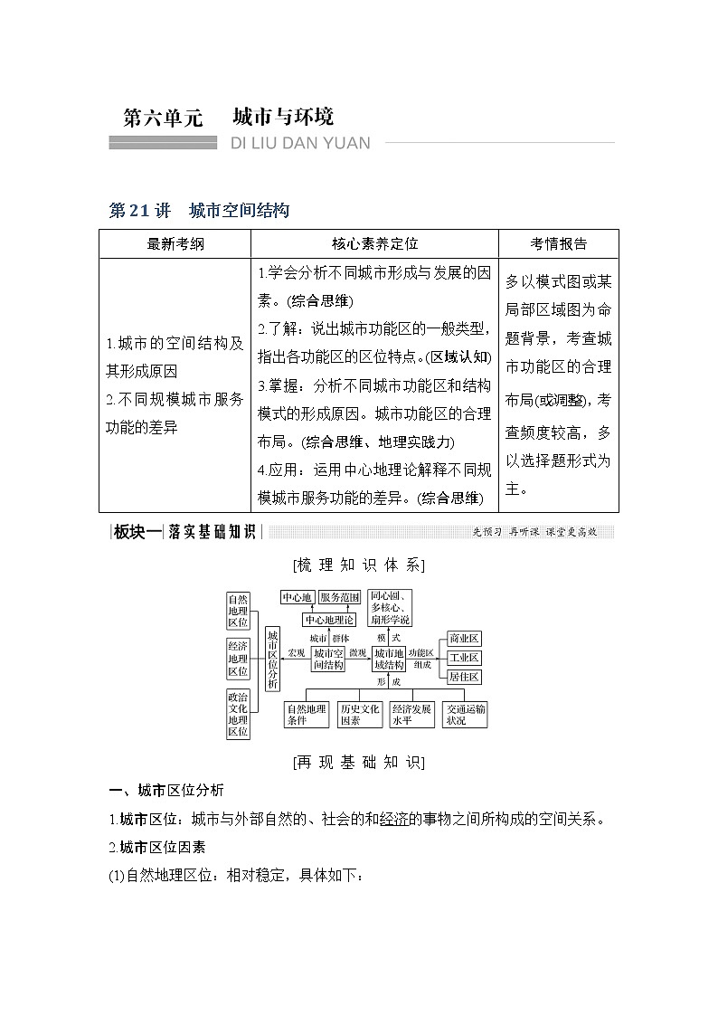 2020《创新设计》高考地理（湘教版）一轮复习教师用书：第21讲城市空间结构01