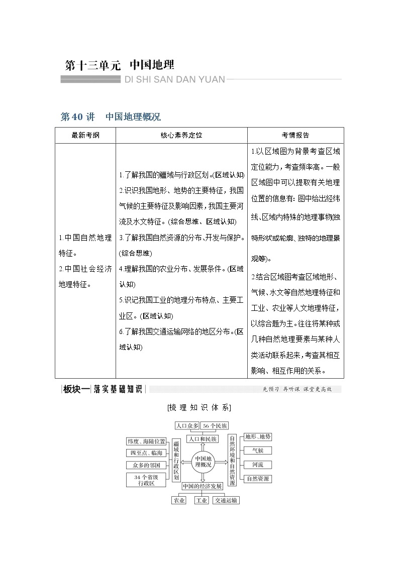 2020《创新设计》高考地理（湘教版）一轮复习教师用书：第40讲中国地理概况01