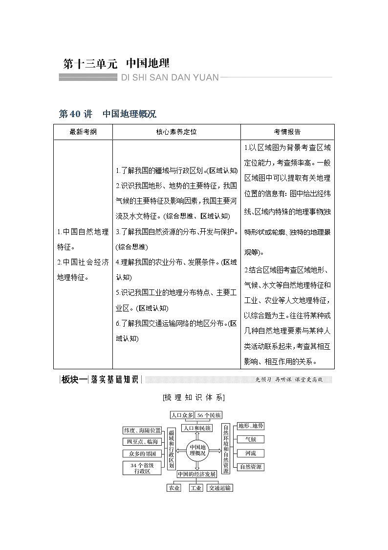 2020《创新设计》高考地理（湘教版）一轮复习教师用书：第40讲中国地理概况01