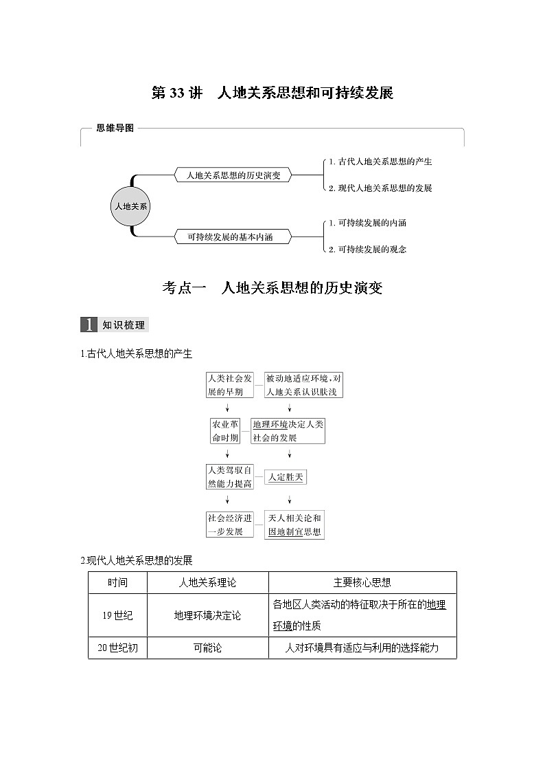 2020版地理新导学浙江选考大一轮精讲讲义：必修Ⅱ第四章第33讲　人地关系思想和可持续发展01