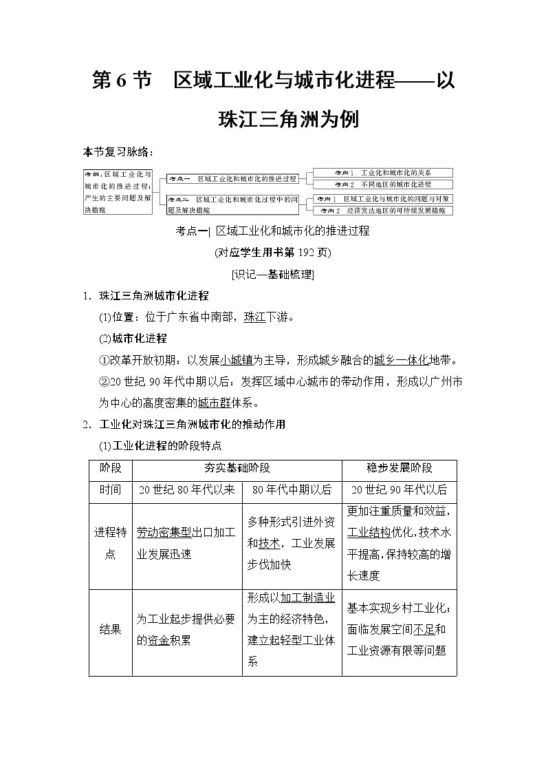 2019版高考地理总复习（湘教版通用）一轮复习讲义：第10章第6节区域工业化与城市化进程——以珠江三角洲为例01