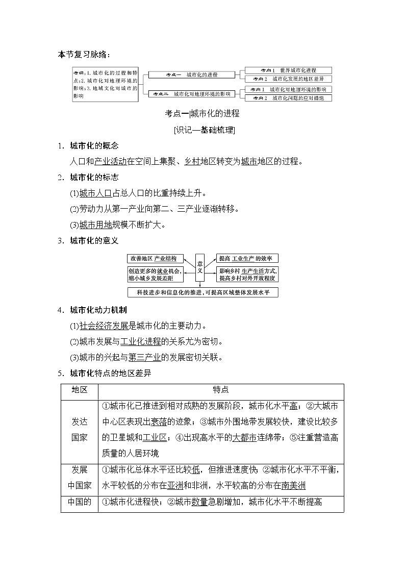 2019版《高三地理湘教版一轮复习系列优质讲练》讲练结合：第十九讲城市化过程与特点及其对地理环境的影响第1页