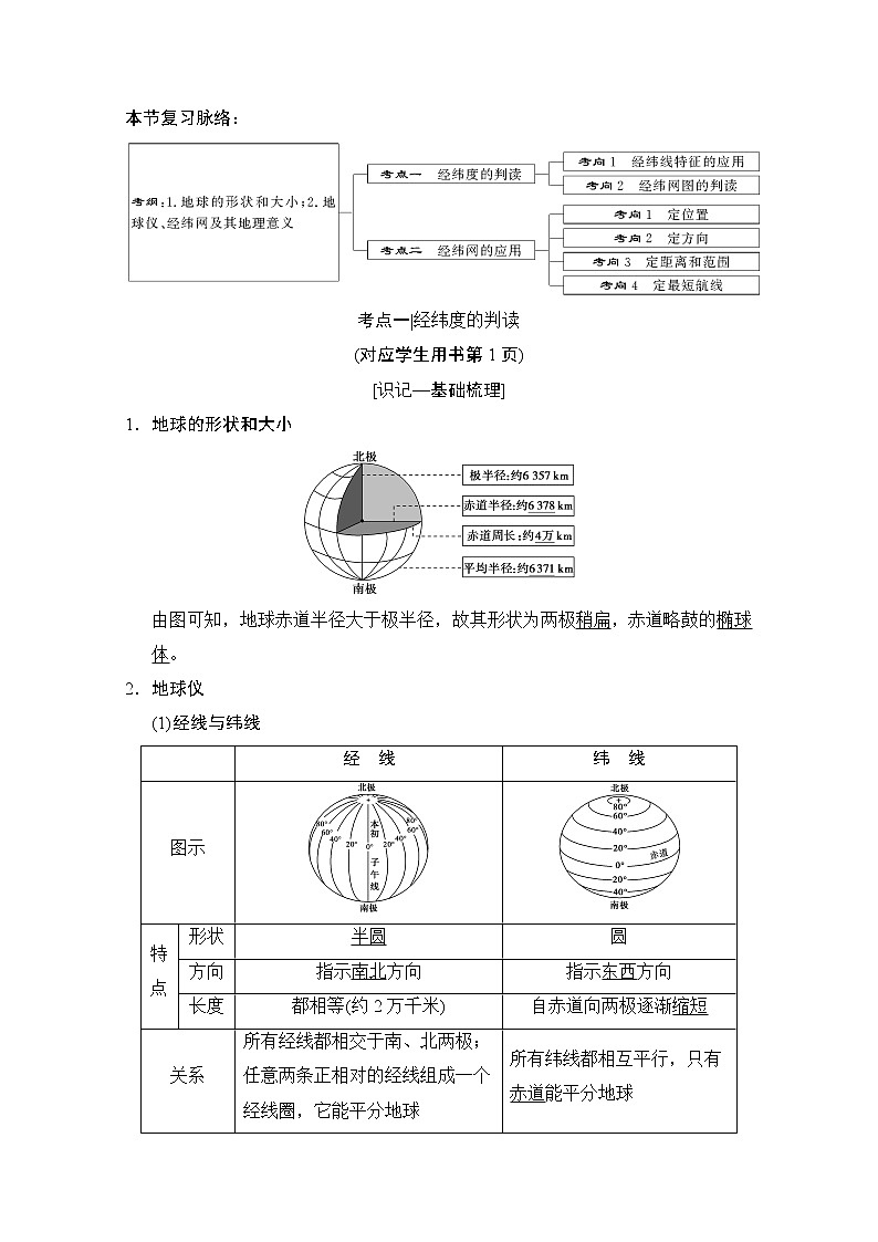 2019版《高三地理湘教版一轮复习系列优质讲练》讲练结合：第一讲地球与地球仪01