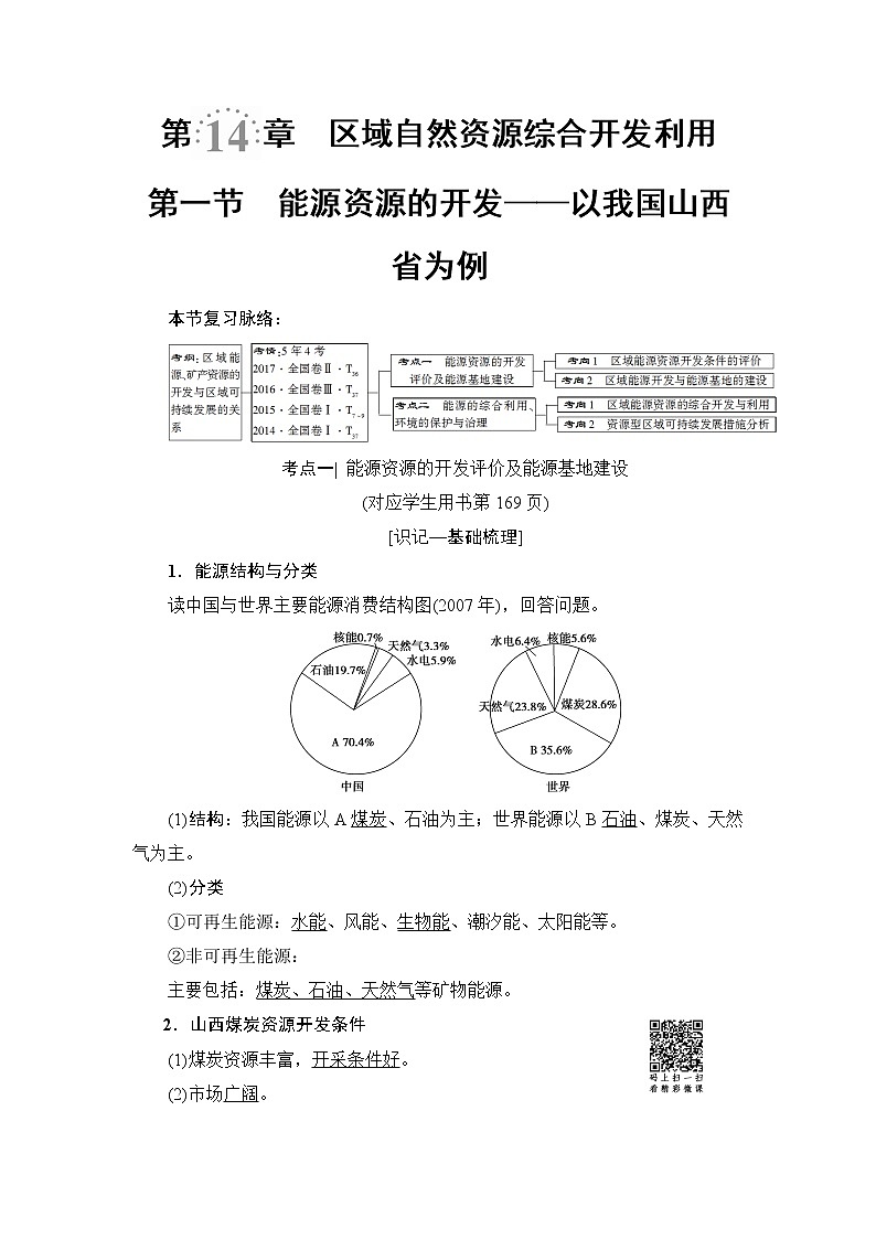 《新坐标》2019届高三地理人教版一轮复习学案：第14章第1节能源资源的开发——以我国山西省为例01