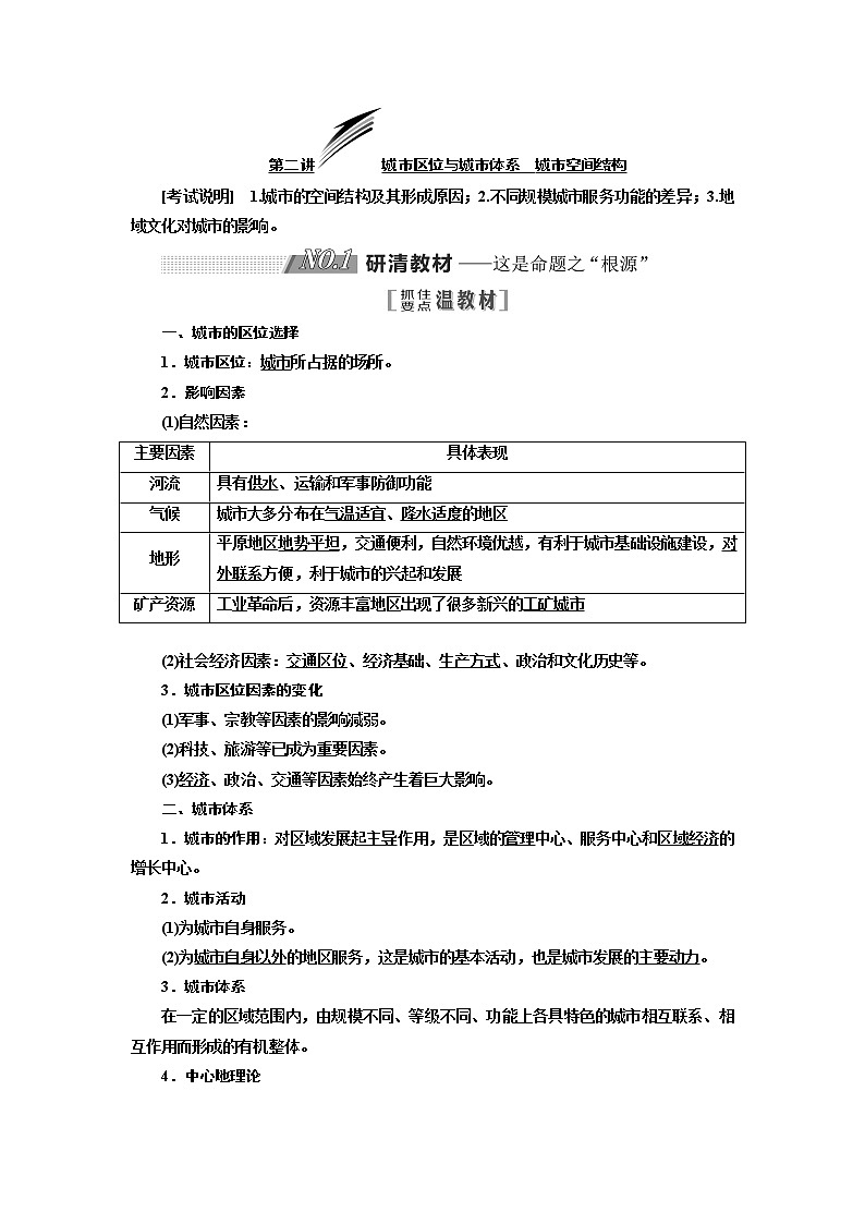 2020版高考地理新设计一轮复习江苏专版讲义：第二部分第二单元第二讲城市区位与城市体系城市空间结构01