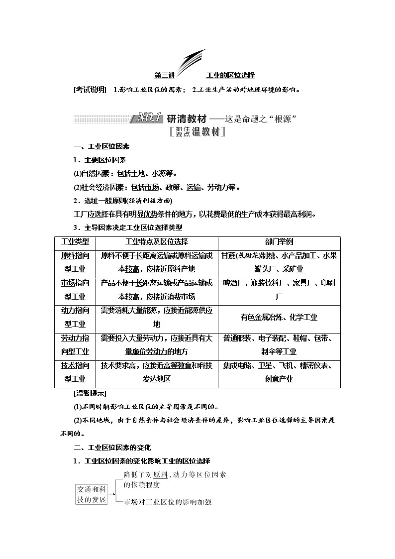 2020版高考地理新设计一轮复习江苏专版讲义：第二部分第三单元第三讲工业的区位选择01