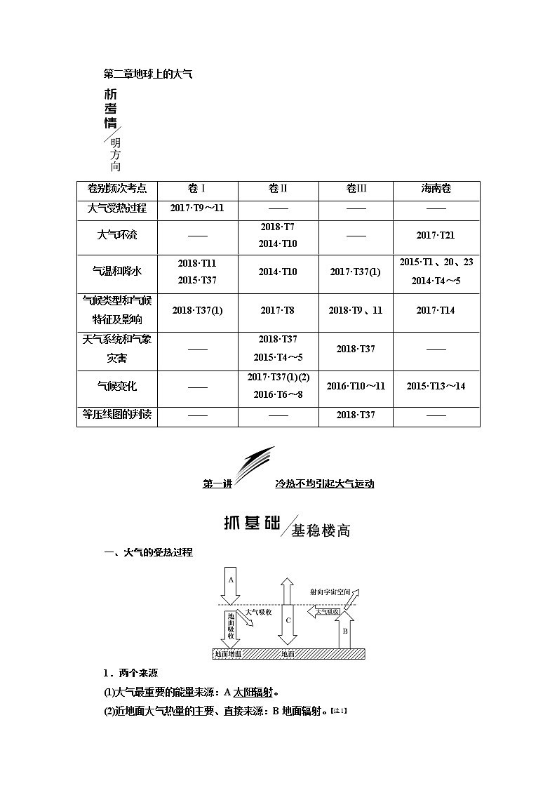 2020版高考地理一轮复习人教版学案：第一模块第二章第一讲冷热不均引起大气运动01