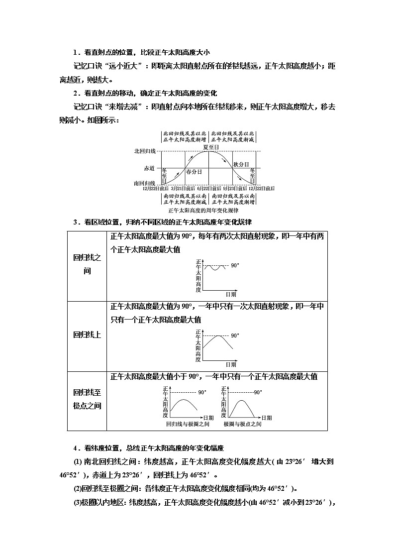 2020版高考地理一轮复习人教版学案：第一模块第一章第七讲地球的公转（二）　正午太阳高度的变化、四季和五带03