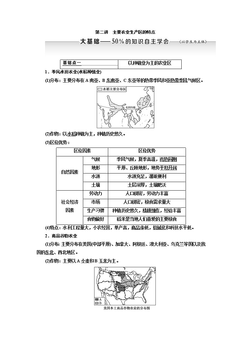 2020版高考新创新一轮复习地理新课改省份专用学案：第二部分第三章第二讲　主要农业生产区的特点01
