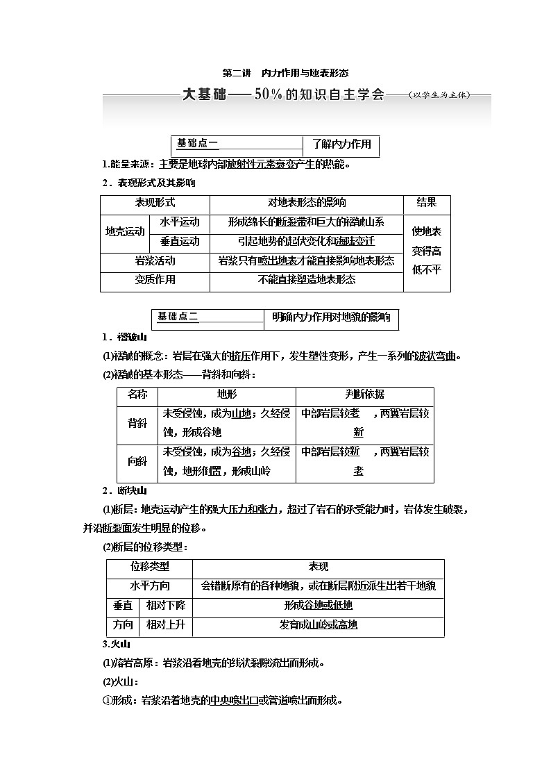 2020版高考新创新一轮复习地理新课改省份专用学案：第一部分第四章第二讲　内力作用与地表形态01