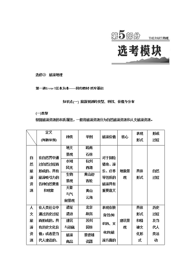 2020年高考地理人教版一轮复习教师用书：第5部分选修③　旅游地理01