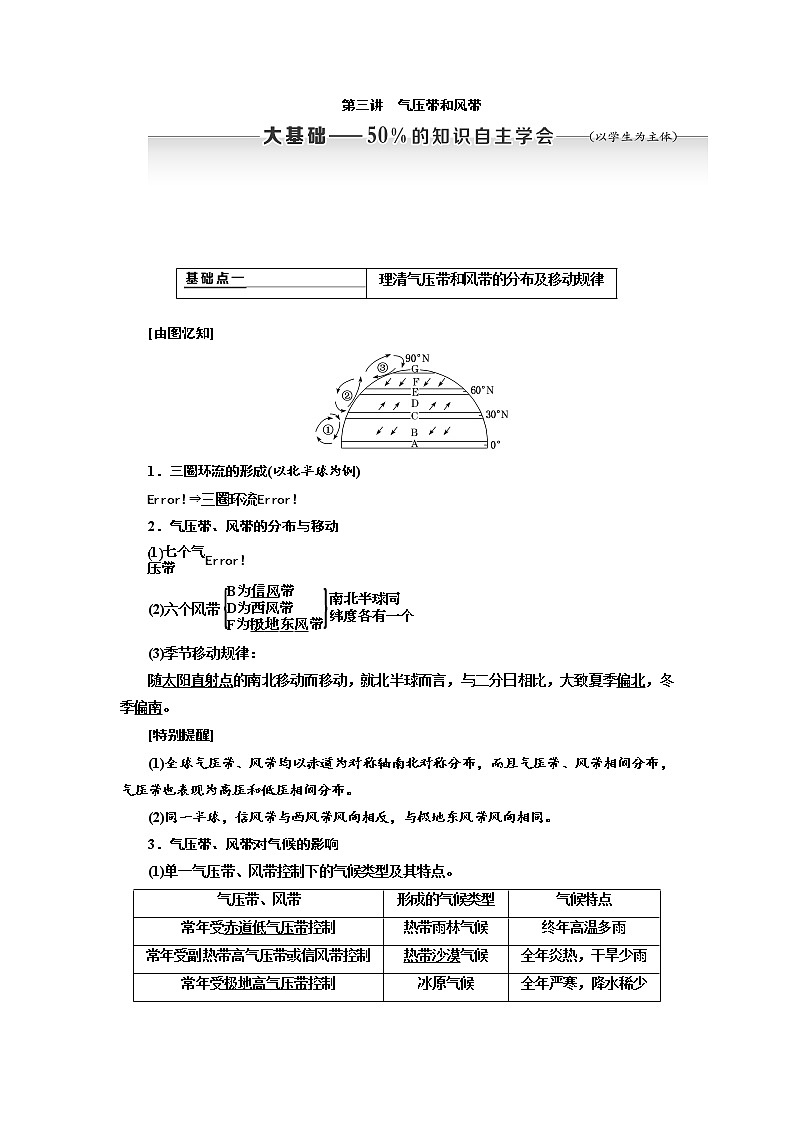 2020高考地理新创新大一轮复习通用版讲义：第一部分第二章第三讲　气压带和风带01
