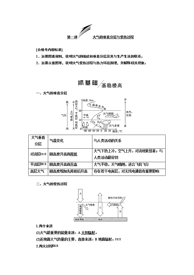 2020版一轮复习地理新课改省份专用学案：模块一第二章第一讲大气的垂直分层与受热过程01