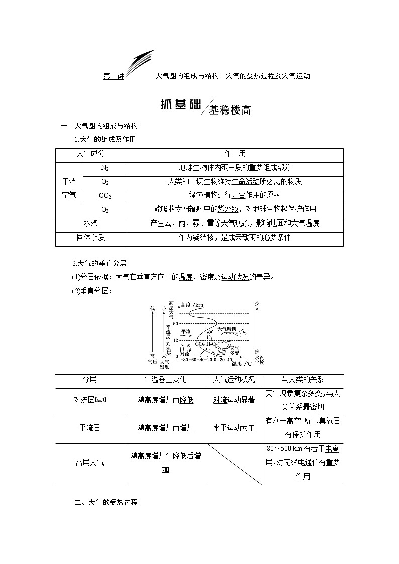 2020版一轮复习地理鲁教版学案：模块一第二单元第二讲大气圈的组成与结构　大气的受热过程及大气运动01