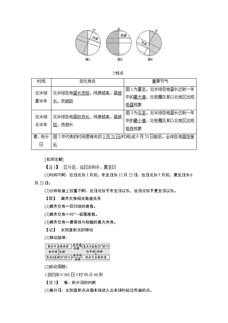 2020版一轮复习地理鲁教版学案：模块一第一单元第六讲地球的公转（一）地球公转的基本特征与昼夜长短变化02
