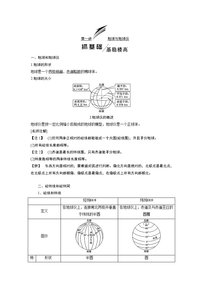 2020版一轮复习地理鲁教版学案：模块一第一单元第一讲地球与地球仪01
