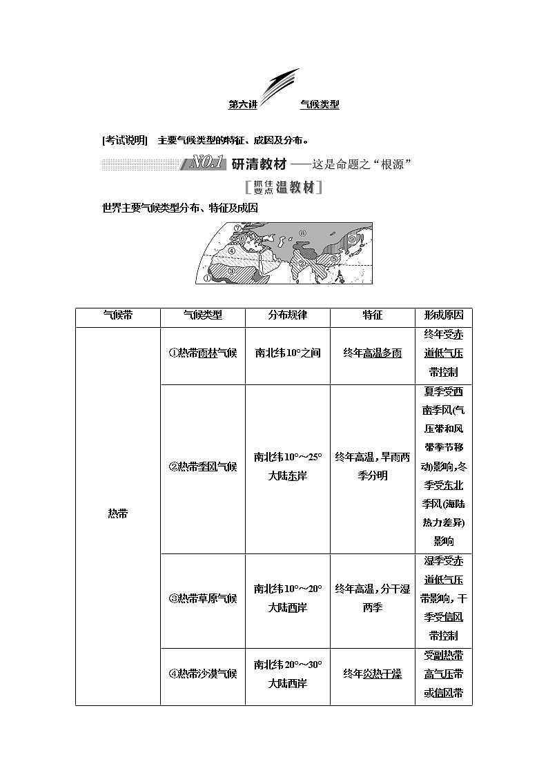 2020版一轮复习地理江苏专版学案：第一部分第二单元第六讲气候类型01