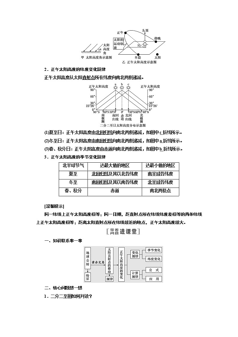 2020版一轮复习地理江苏专版学案：第一部分第一单元第六讲地球的公转（一）黄赤交角及正午太阳高度的变化02