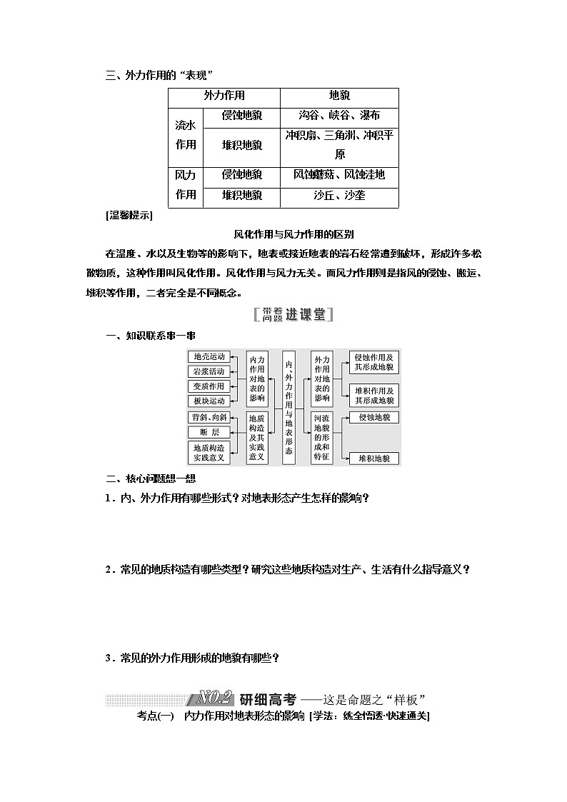 2020版一轮复习地理江苏专版学案：第一部分第二单元第二讲内、外力作用与地表形态02