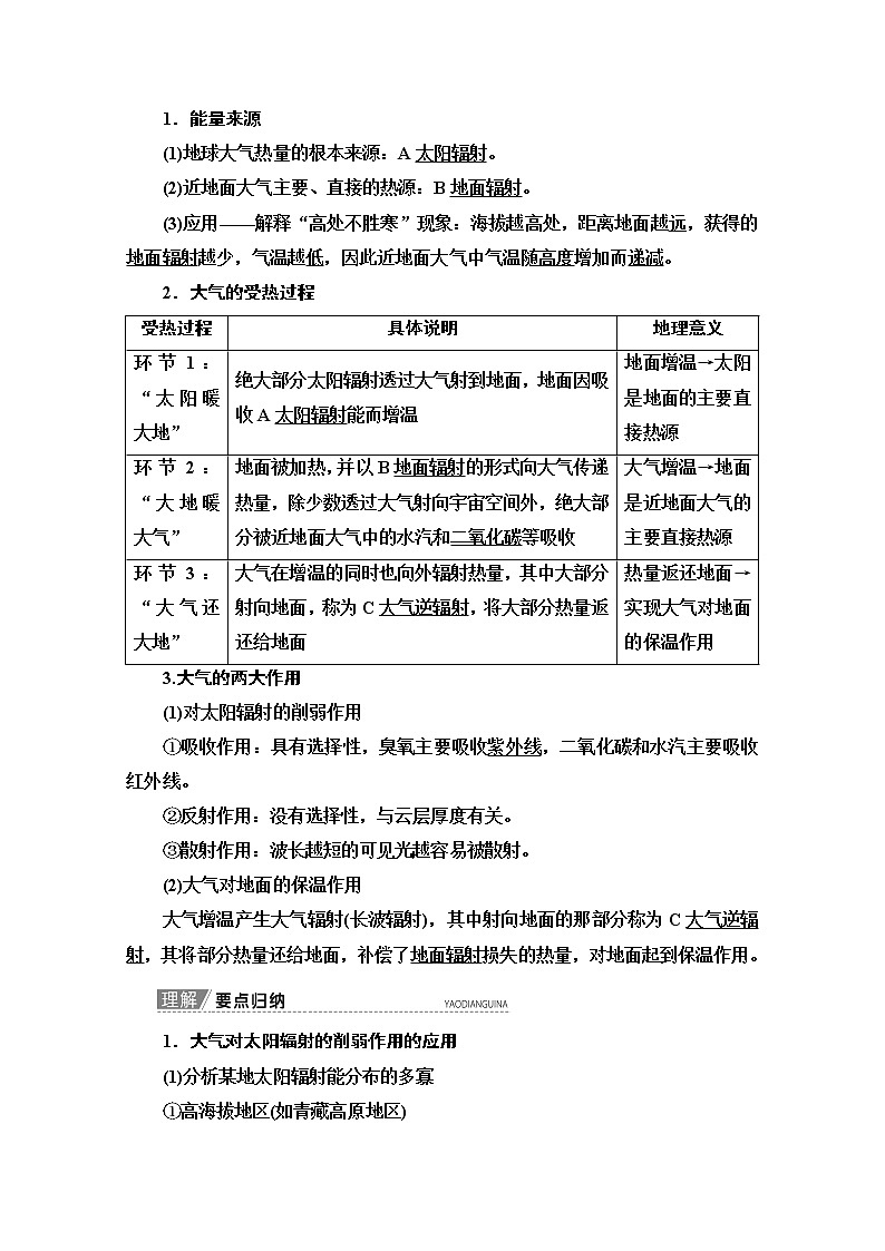 2020版新一线高考地理（中图版）一轮复习教学案：第1部分第2章第1讲　大气的受热过程与热力环流02