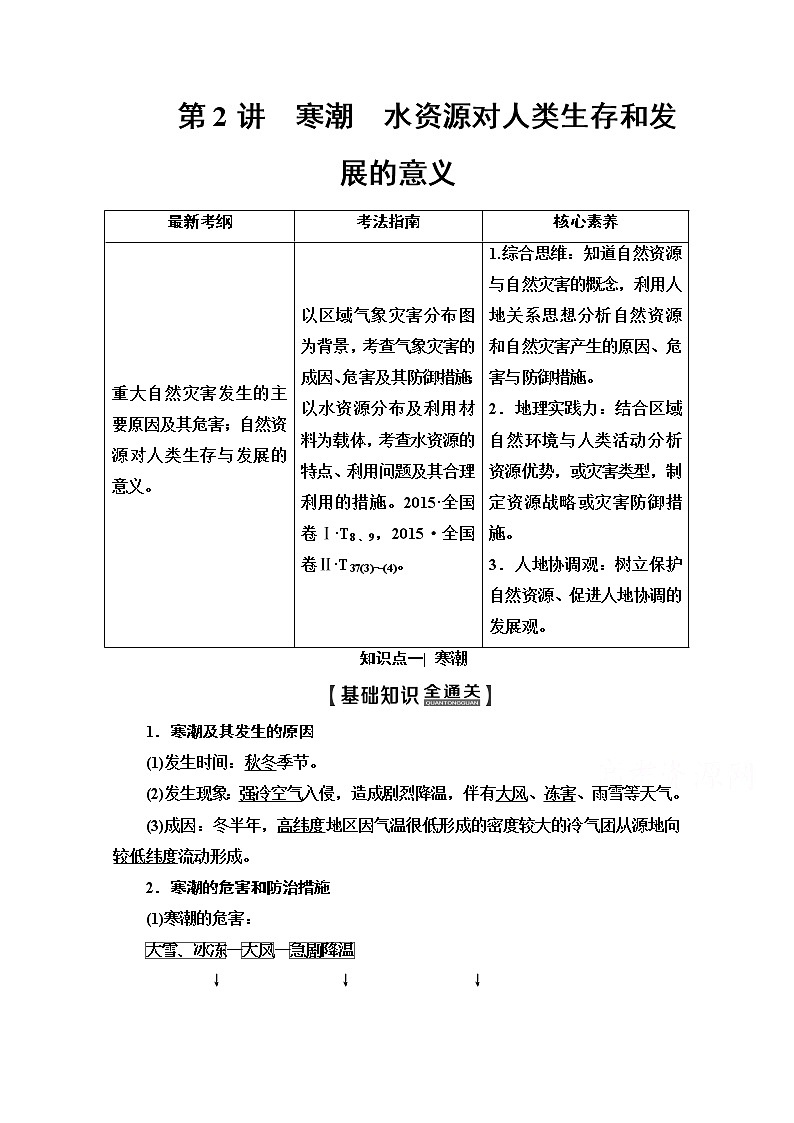 2020版新一线高考地理（中图版）一轮复习教学案：第1部分第4章第2讲　寒潮　水资源对人类生存和发展的意义01