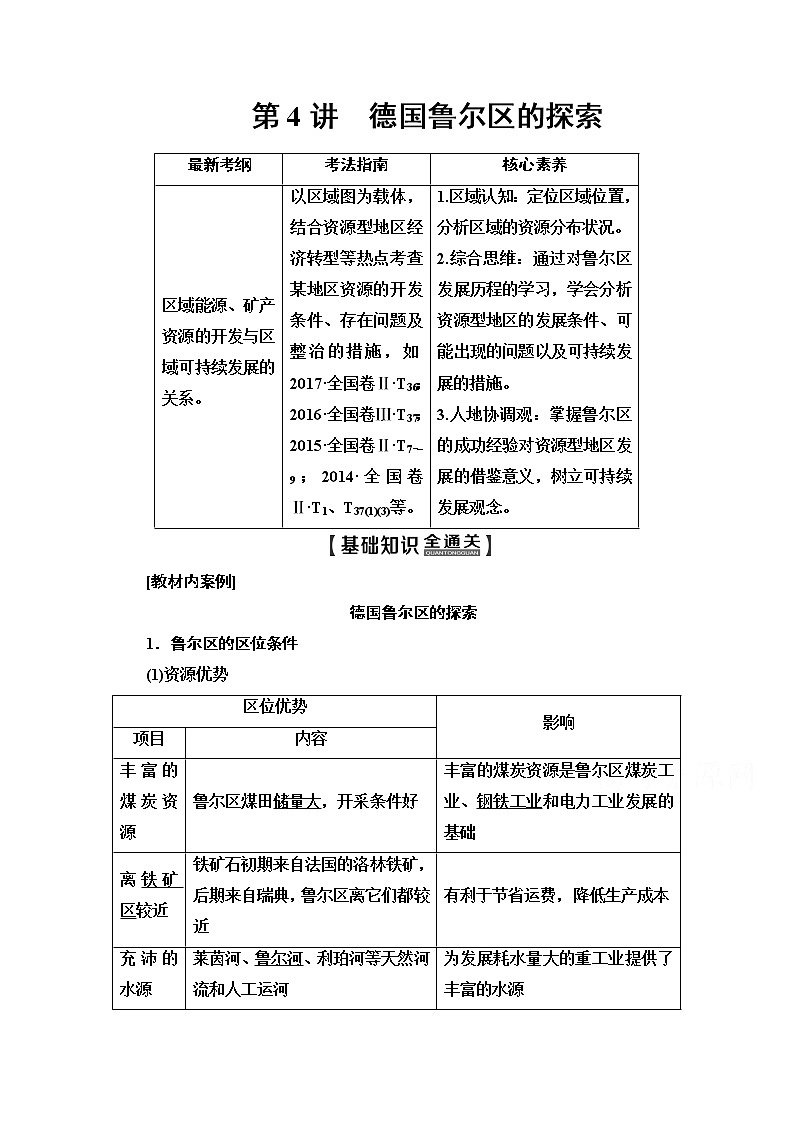 2020版新一线高考地理（中图版）一轮复习教学案：第3部分第10章第4讲　德国鲁尔区的探索01