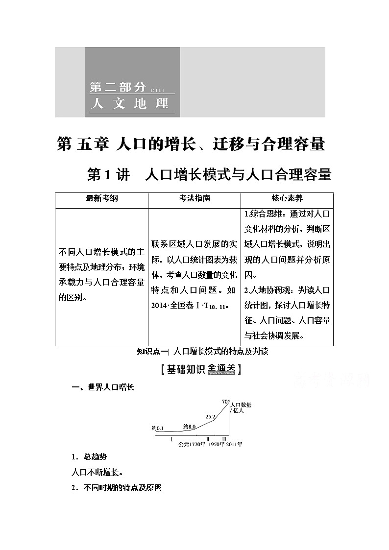 2020版新一线高考地理（中图版）一轮复习教学案：第2部分第5章第1讲　人口增长模式与人口合理容量01