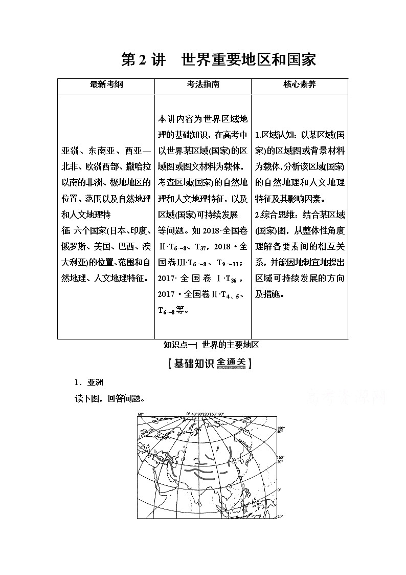 2020版新一线高考地理（中图版）一轮复习教学案：第4部分第12章第2讲　世界重要地区和国家01