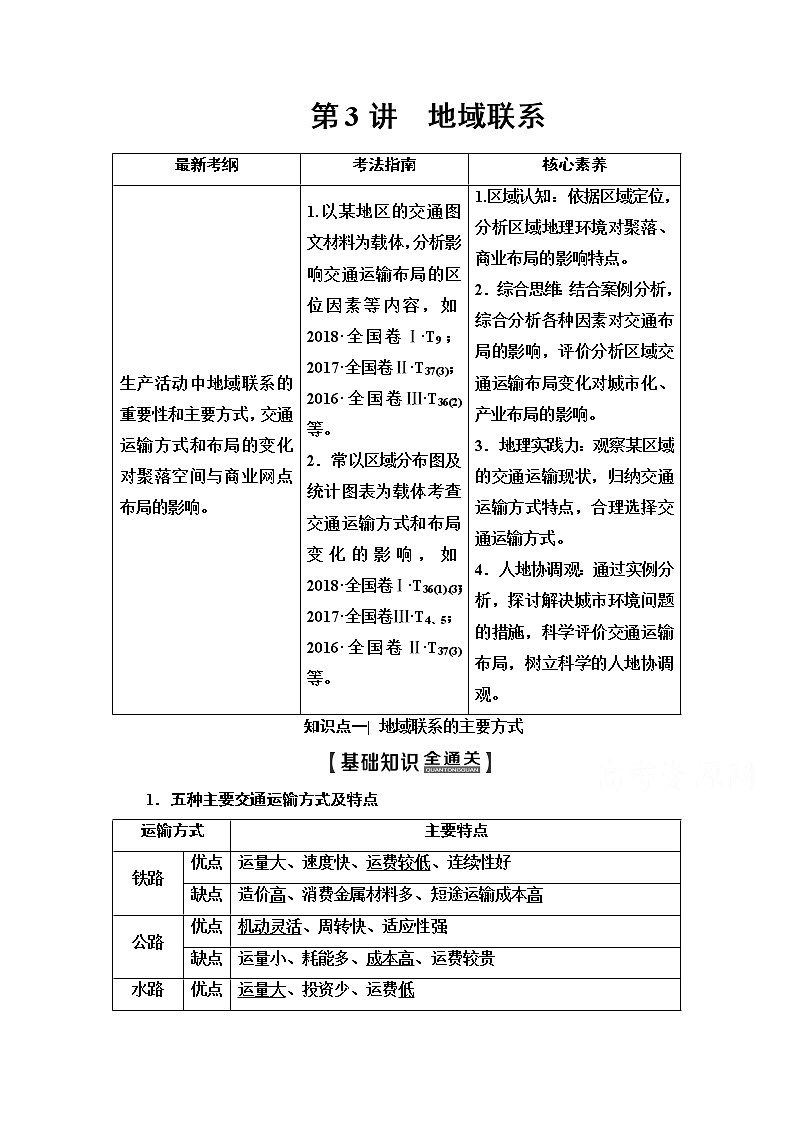 2020版新一线高考地理（中图版）一轮复习教学案：第2部分第7章第3讲　地域联系01