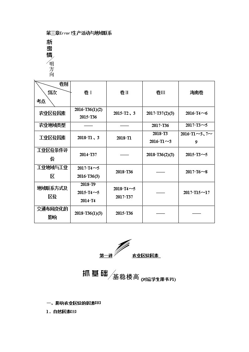 2020版高考一轮复习地理中图版学案：模块二第三章第一讲农业区位因素01