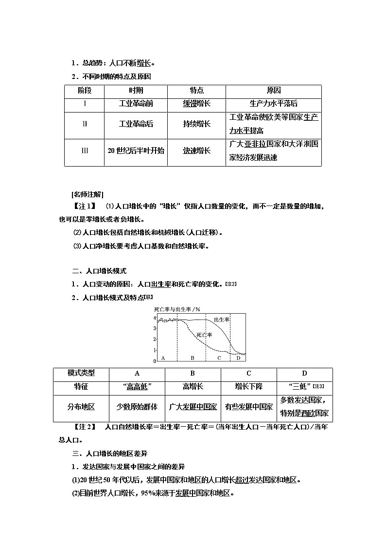2020版高考一轮复习地理中图版学案：模块二第一章第一讲人口增长的模式及地区分布　环境承载力与人口合理容量02