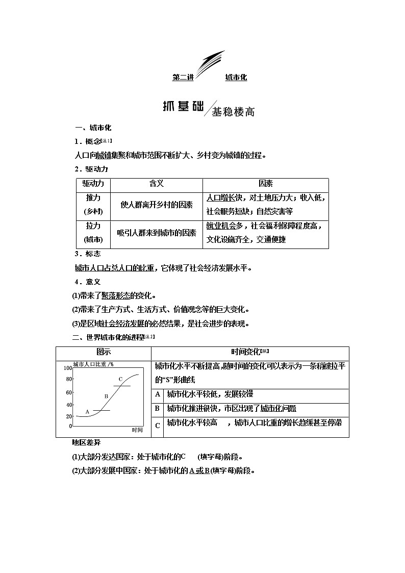 2020版高考一轮复习地理人教版学案：第二模块第二章第二讲城市化01