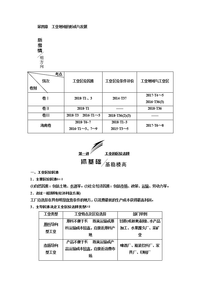 2020版高考一轮复习地理人教版学案：第二模块第四章第一讲工业的区位选择01