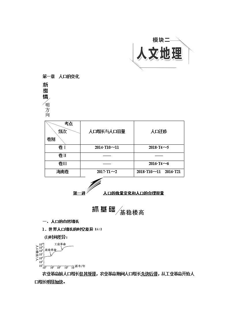 2020版高考一轮复习地理人教版学案：第二模块第一章第一讲人口的数量变化和人口的合理容量01